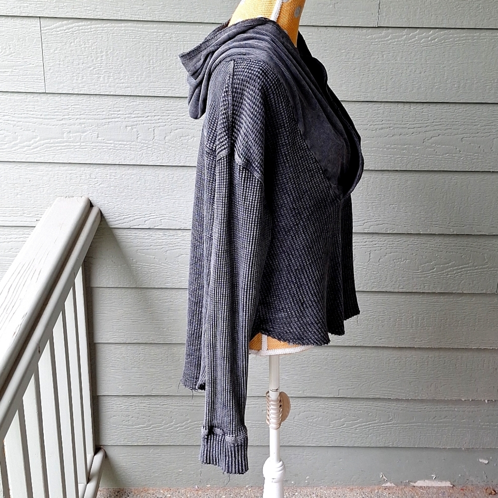 Free People FP One Axel Hoodie Wrap Front Waffle Knit Swratshirt Sz M Oversized - Picture 6 of 10